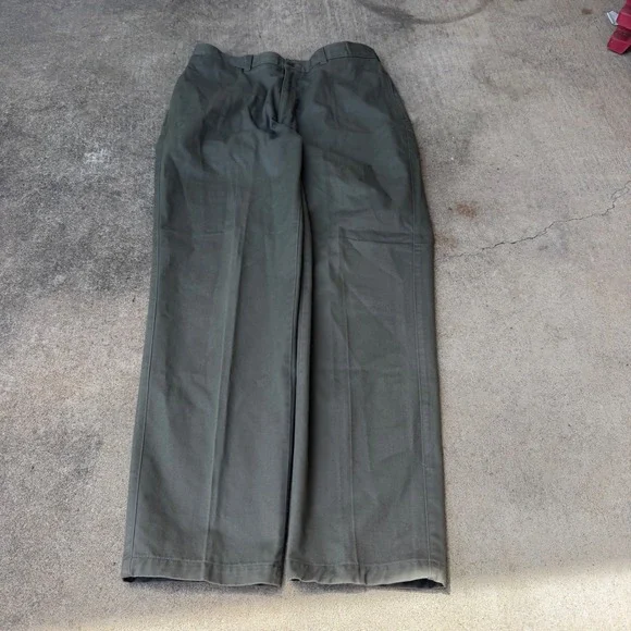 Savane Mens Olive Green Flat Front Chino Pants 100% Cotton 35x32 Straight Leg - Picture 1 of 10